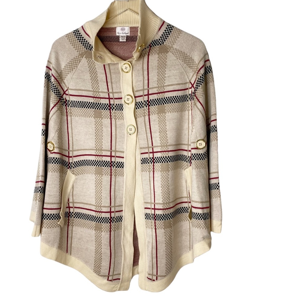 Hot in Hollywood Cream Tartan Plaid Women Cape Poncho Shawl Wrap Multicolor XS/S - Picture 4 of 9